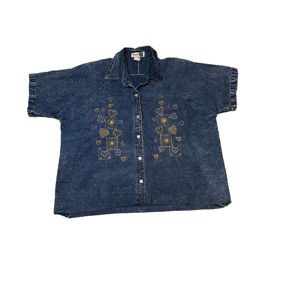 Club Z Vintage Denim Embroidered Button Down Shirt Woman’s 22-24 - Picture 1 of 5